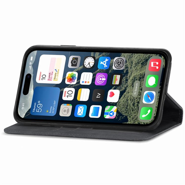 Funda de Cuero con Tapa Magnética y Tacto Retro para iPhone 16E (Negra)