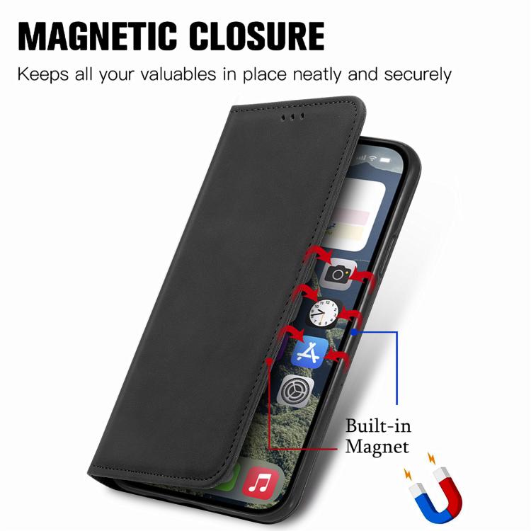 Funda de Cuero con Tapa Magnética y Tacto Retro para iPhone 16E (Negra)