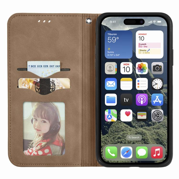 Funda de Cuero con Tapa Magnética para iPhone 16E (Marrón)