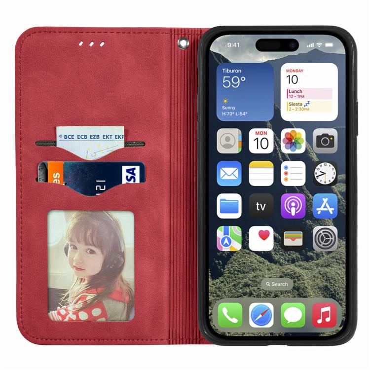 Funda de Cuero con Tapa Magnética para iPhone 16E (Rojo)