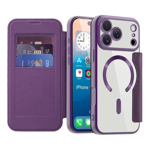 Funda de cuero antirrobo MagSafe RFID para iPhone 17 Pro Max (morada)
