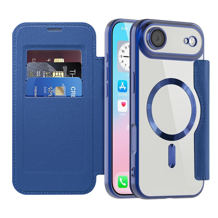 Funda de cuero con diseño de rombos y Magsafe RFID para iPhone 17 Air Shield (azul oscuro)
