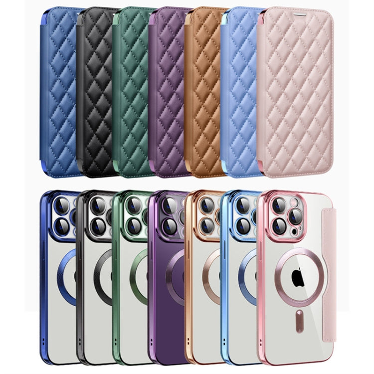 Funda de Cuero con Diseño de Rombos y Protección Rfid Magsafe para iPhone 16E (Azul Oscuro)