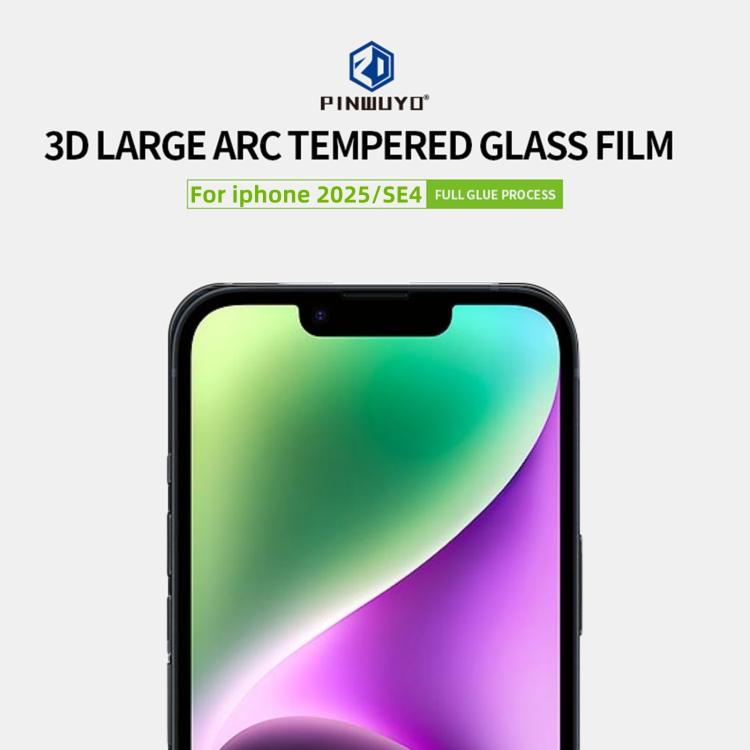 Película de Vidrio Templado Pinwuyo 9H 3D para iPhone 16E Pantalla Completa Curvada (Negro)
