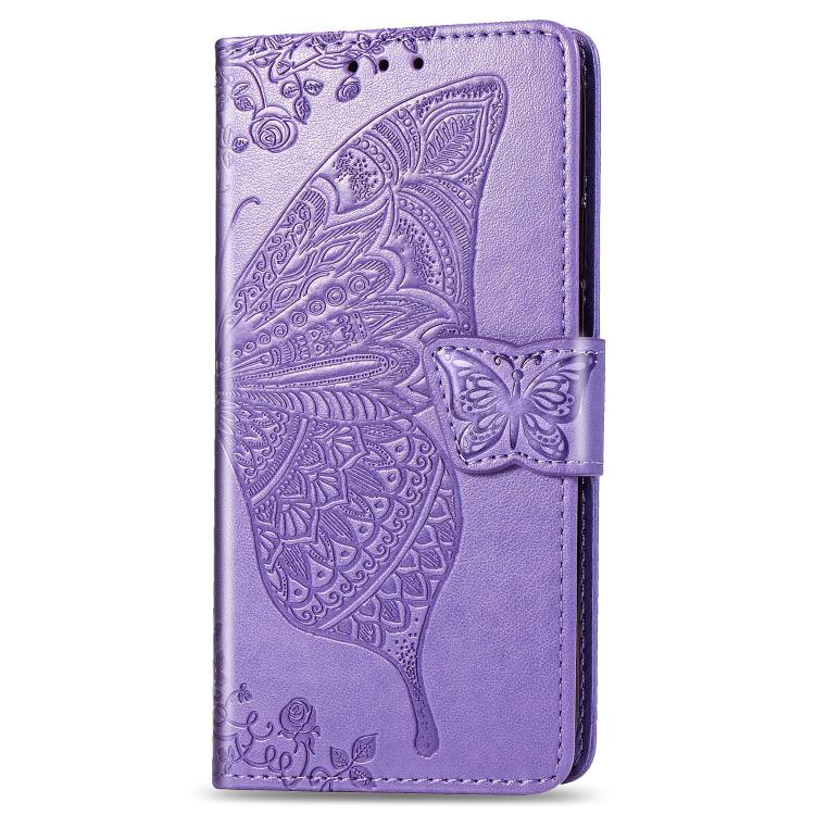 Funda de Cuero para iPhone 16E con Relieve de Mariposa y Flor (Lavanda)