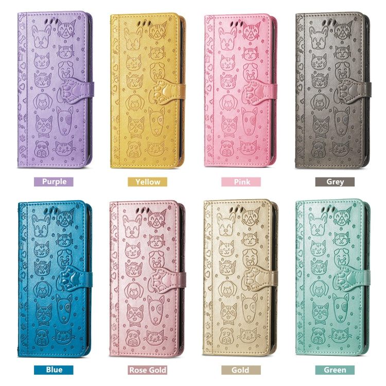 Funda de Piel con Relieve de Gato y Perro para iPhone 16E (Azul)