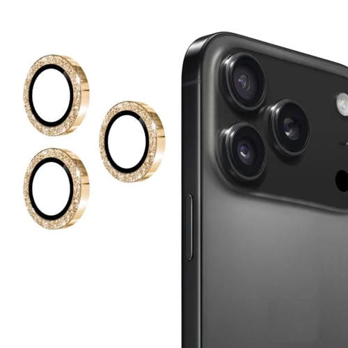 ENKAY Hat-Prince - Película de vidrio templado de aleación de aluminio con purpurina para iPhone 17 Pro/17 Pro Max (dorada)