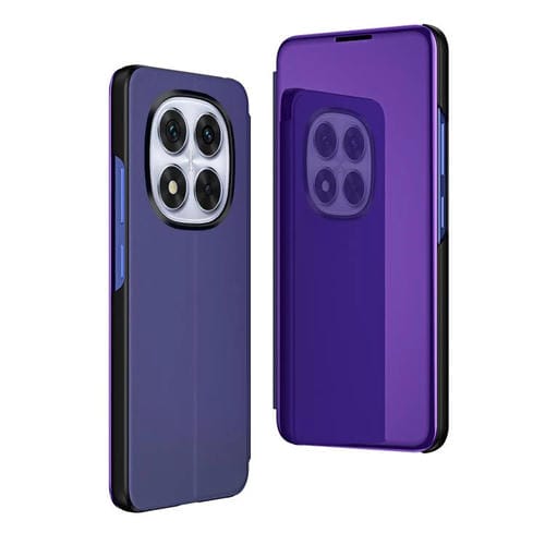 Funda de Cuero con Tapa Horizontal y Espejo Chapado para Xiaomi Redmi Note 14 Pro 5G con Soporte (Morado y Azul)