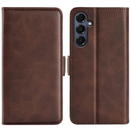 Funda de cuero con tapa horizontal y hebilla magnética de doble cara para Samsung Galaxy A17 5G (marrón)