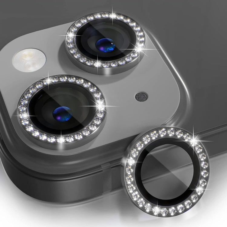 Película de vidrio Enkay para iPhone 15/15 Plus Lente de cámara con anillo de diamante antirreflectante (Negro) - MOVILSTORE