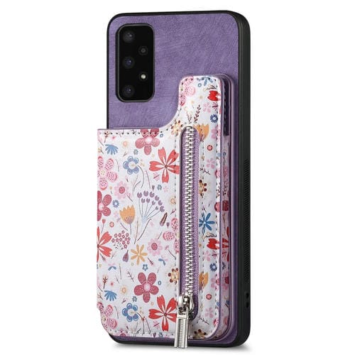 Funda Trasera Samsung Galaxy A32 4G con Billetera y Cremallera Pintada Retro (Púrpura)