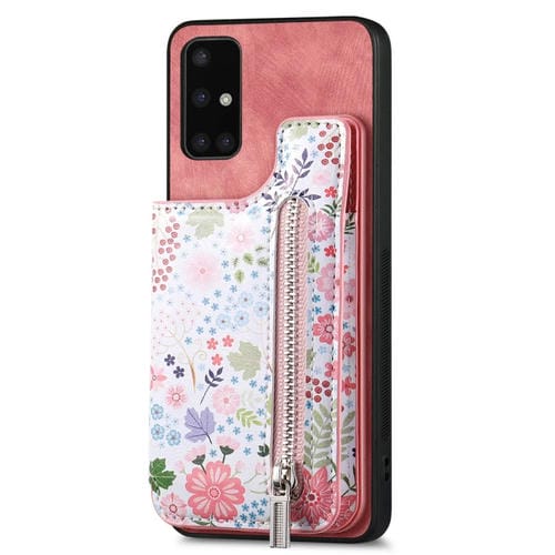Estuche para Teléfono Samsung Galaxy A71 con Billetera y Cremallera Pintada Retro (Rosa)