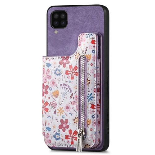 Funda trasera Samsung Galaxy M32 4G con billetera y cremallera pintada retro (Púrpura)