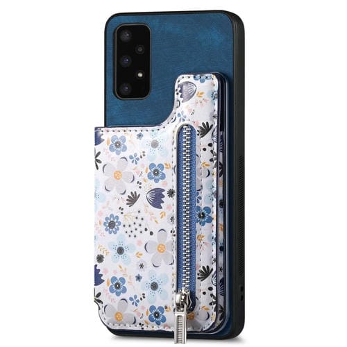 Estuche para Teléfono Samsung Galaxy A73 5G con Billetera y Cremallera Pintada Retro (Azul)