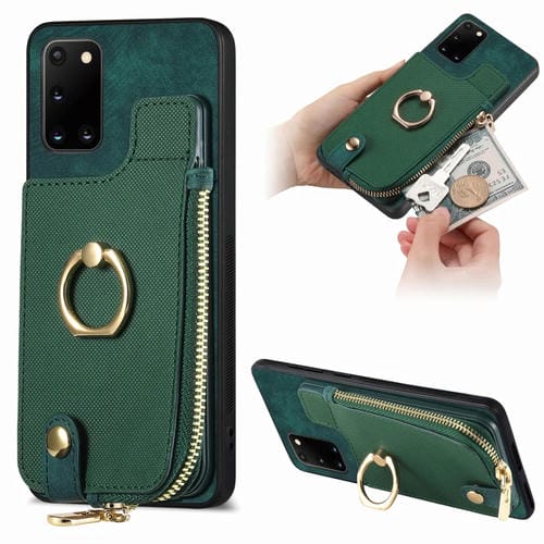 Funda para Teléfono Samsung Galaxy A31 Anillo Cuero Cruzado Cremallera Billetera (Verde)