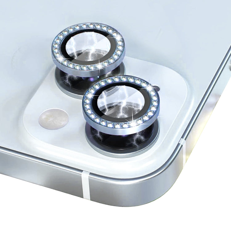Protector de Lente de Cámara Northjo para iPhone 15/15 Plus Anillo de Diamantes Imitación Metal Vidrio Templado (Azul) - MOVILSTORE