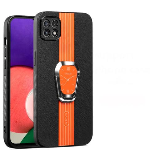 Estuche magnético Samsung Galaxy A22 5G con parte trasera de cuero litchi y soporte (Naranja)