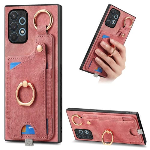 Funda para Teléfono Samsung Galaxy A23 Bolsa para Tarjeta Anillo Sensación de Piel Retro Lazo para Colgar (Rosa)