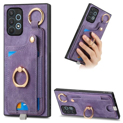 Funda para Teléfono Samsung Galaxy A33 5G con Bolsa para Tarjeta Anillo y Lazo (Púrpura)