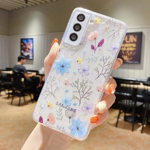 Caja de teléfono TPU Epoxi Samsung Galaxy A14 5G función floral (D05 Floral Azul)
