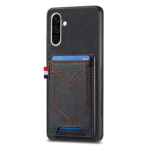 Funda para Samsung Galaxy A36 5G Piel Textura Vaquera Ranura para Tarjetas (Negro)