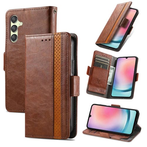 Funda para Teléfono Samsung Galaxy A05 Caseneo Splicing Cuero con Hebilla Magnética Dual (Marrón)