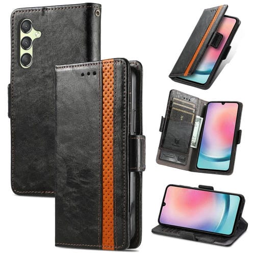Funda para Samsung Galaxy A05S Caseneo Splicing Cuero con Hebilla Magnética Dual (Negro)