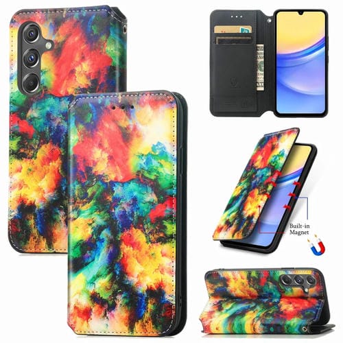 Funda para Samsung Galaxy A15 Caseneo Cuero Magnética Colorida (Nube Colorida)