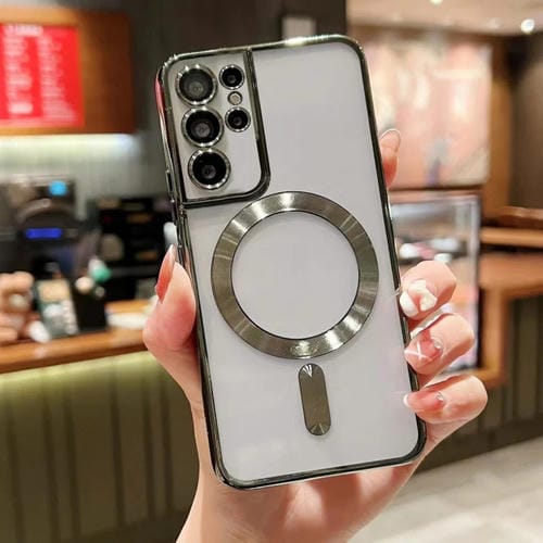 Funda para Teléfono Samsung Galaxy S21 Ultra 5G TPU con Galvanoplastia Magsafe (Verde)