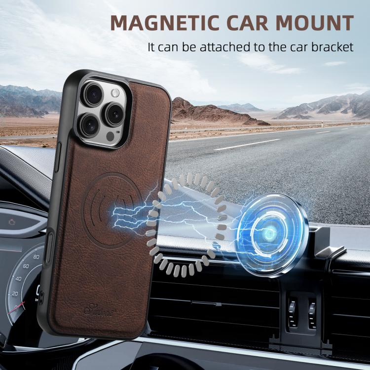 Funda para Teléfono Suteni H16 con Tapa Trasera Desmontable de Cuero Textura Lichi para iPhone 16E (Marrón)