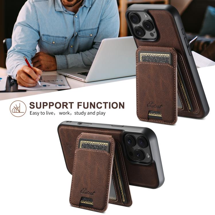 Funda para Teléfono Suteni H16 con Tapa Trasera Desmontable de Cuero Textura Lichi para iPhone 16E (Marrón)