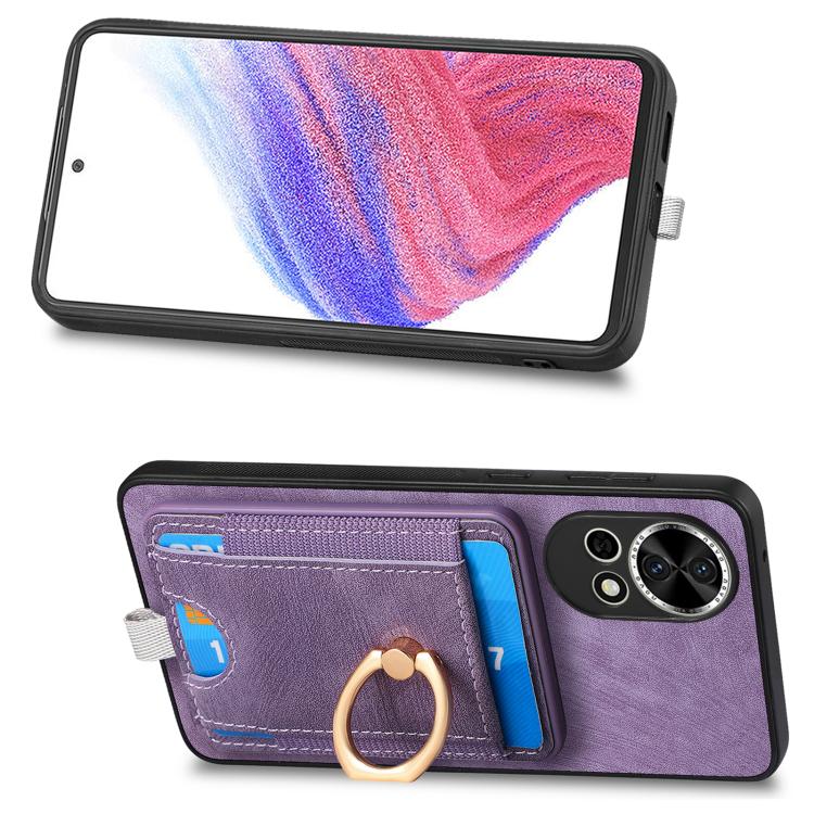 Funda de Cuero para Huawei Nova 13 con Tarjetero Magnético Divisible Retro (Morado)