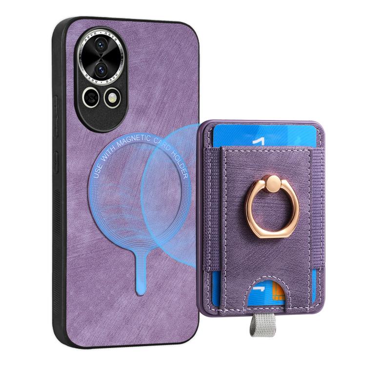 Funda de Cuero para Huawei Nova 13 con Tarjetero Magnético Divisible Retro (Morado)