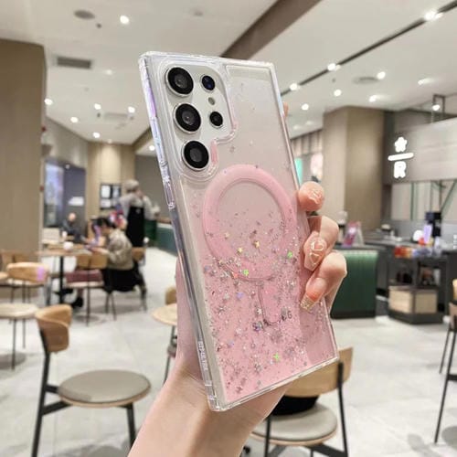 Funda para Teléfono Samsung Galaxy S22+ 5G Magsafe Glitter Hybrid Clear TPU (Rosa)
