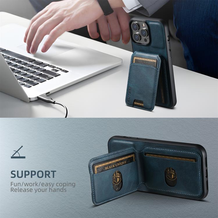 Funda de Cuero Tipo Billetera Suteni H02 para iPhone 16E con Soporte (Azul)