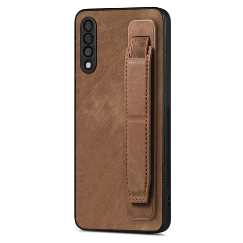 Funda Trasera de Cuero para Samsung Galaxy A50S con Soporte para Pulsera Retro (Marrón)