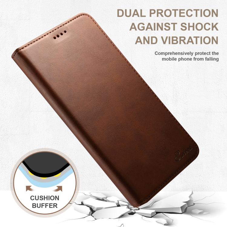 Funda de Piel Suteni con Tapa Horizontal y Textura de Becerro para iPhone 16E (Marrón)