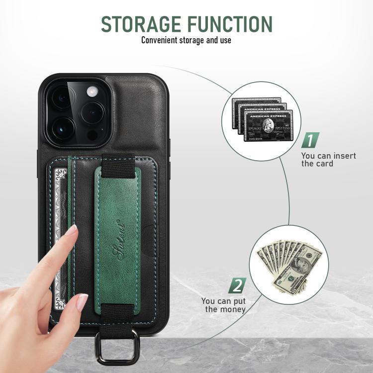 Funda para Teléfono Suteni H13 con Correa para Muñeca y Tarjetero para iPhone 16E (Negra)