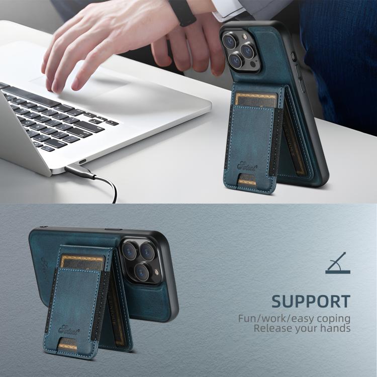 Funda de Cuero Desmontable Suteni H17 Oil Eax con Tapa Magnética para iPhone 16E (Azul)