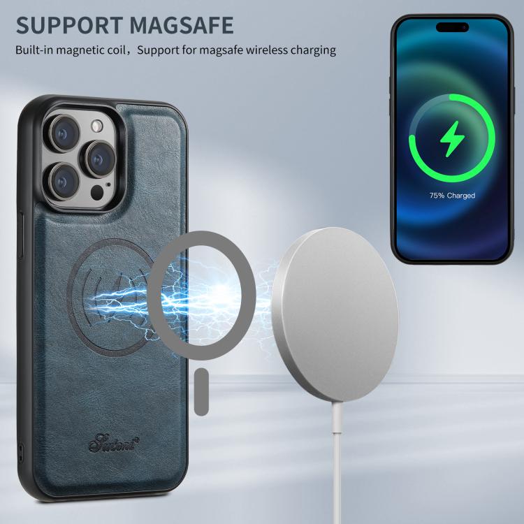Funda de Cuero Desmontable Suteni H17 Oil Eax con Tapa Magnética para iPhone 16E (Azul)