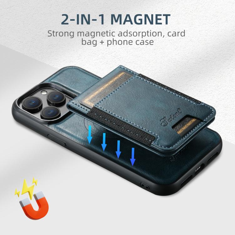 Funda de Cuero Desmontable Suteni H17 Oil Eax con Tapa Magnética para iPhone 16E (Azul)