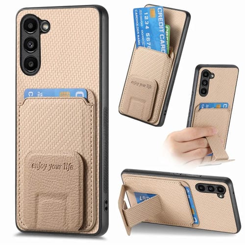 Funda para Teléfono Samsung Galaxy S20 FE con Soporte Plegable y Bolsa para Tarjetas de Fibra de Carbono (Caqui)