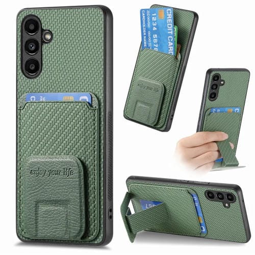 Funda para Teléfono Samsung Galaxy A34 5G con Soporte Plegable y Bolsa para Tarjetas de Fibra de Carbono (Verde)