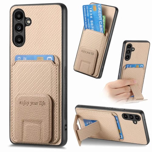 Funda para Teléfono Samsung Galaxy A35 5G con Soporte Plegable y Bolsa para Tarjetas de Fibra de Carbono (Caqui)