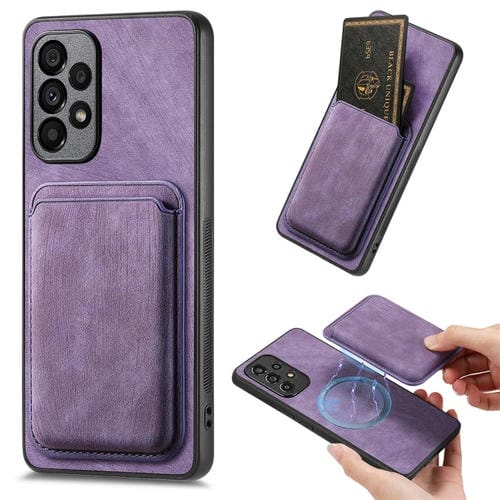 Funda de Teléfono Samsung Galaxy A53 Magnética con Bolso de Tarjeta de Cuero Retro (Púrpura)