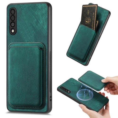 Funda de teléfono Samsung Galaxy A50S magnética con bolsa de tarjeta de cuero retro (Verde)