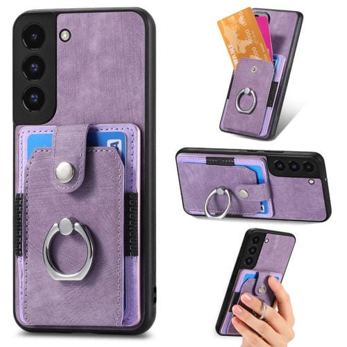 Funda para Teléfono Samsung Galaxy S22 + 5G con Billetera y Tarjeta con Anillo Sensación de Piel Retro (Púrpura)