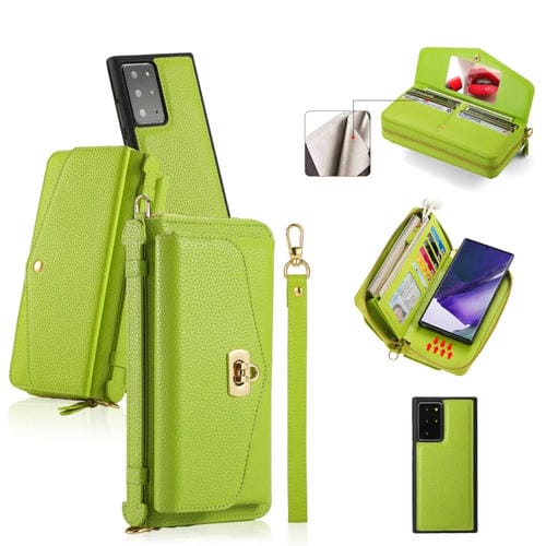 Funda para Teléfono Samsung Galaxy Note20 Ultra Crossbody con Billetera Cremallera Multifuncional de Cuero Litchi (Verde)