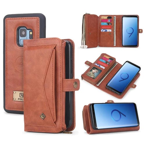 Funda de Cuero Samsung Galaxy S9 con Billetera y Cremallera Multifuncional (Naranja)