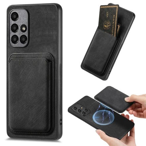 Funda de Teléfono Samsung Galaxy A51 Magnética con Bolsa de Tarjeta de Cuero Retro (Negro)